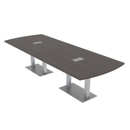 SKUTCHI DESIGNS 12Ft Modular Conference Table with Metal Bases Power And Data Units, 12 Person Table, Black Oak HAR-AREC-46X143-DOU-ELEC-XD1025